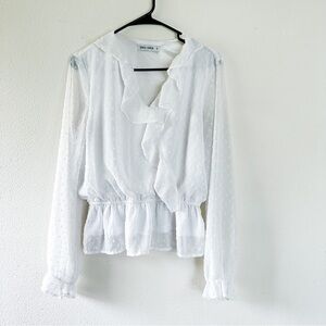 Grace Karin White Long Sleeve Flutter Blouse SZ- M